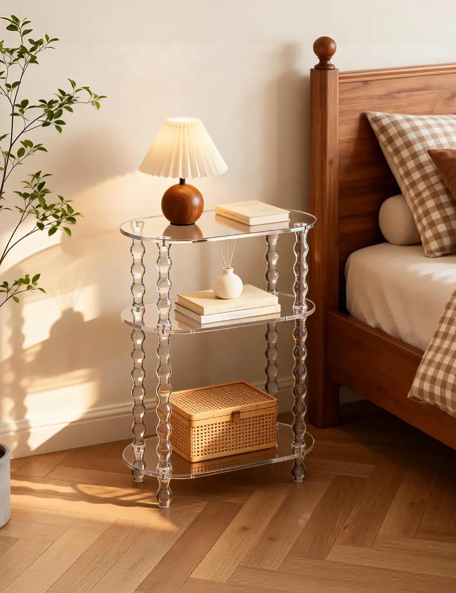 solaround Acrylic Oval Side Table, Narrow 7.8'' | Slim Small End Table with Beaded Legs - view 6