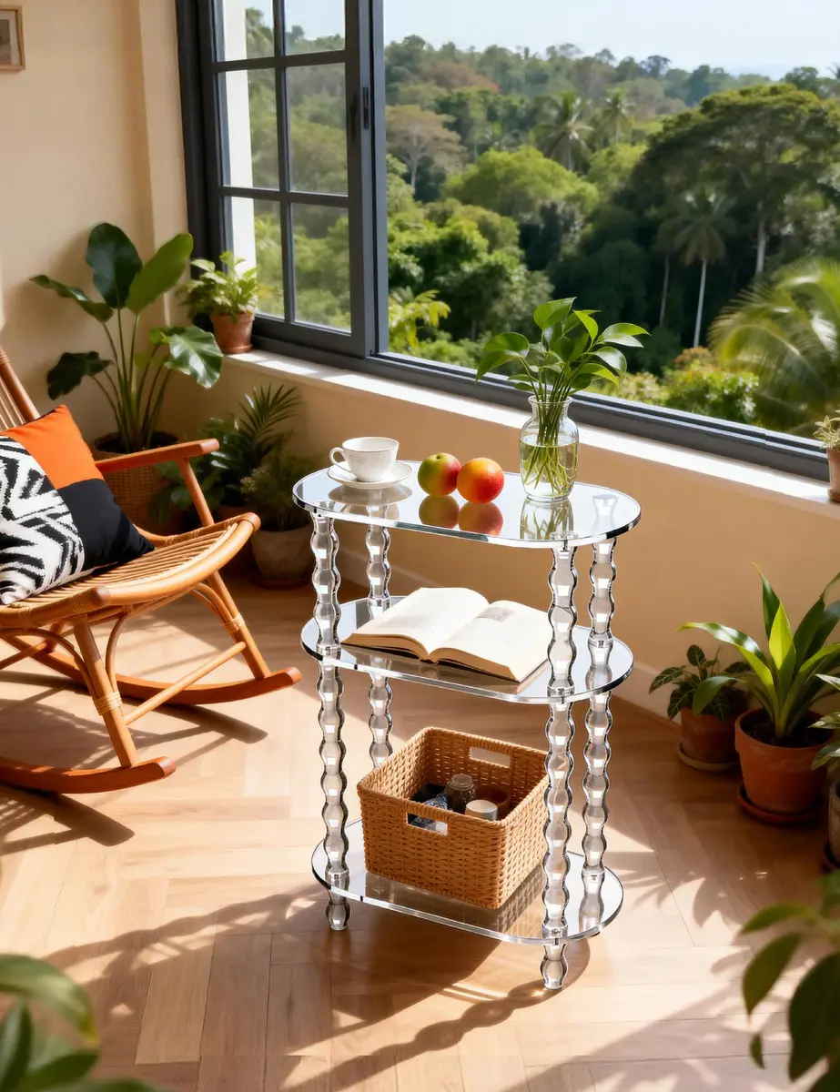 solaround Acrylic Oval Side Table, Narrow 7.8'' | Slim Small End Table with Beaded Legs - view 8