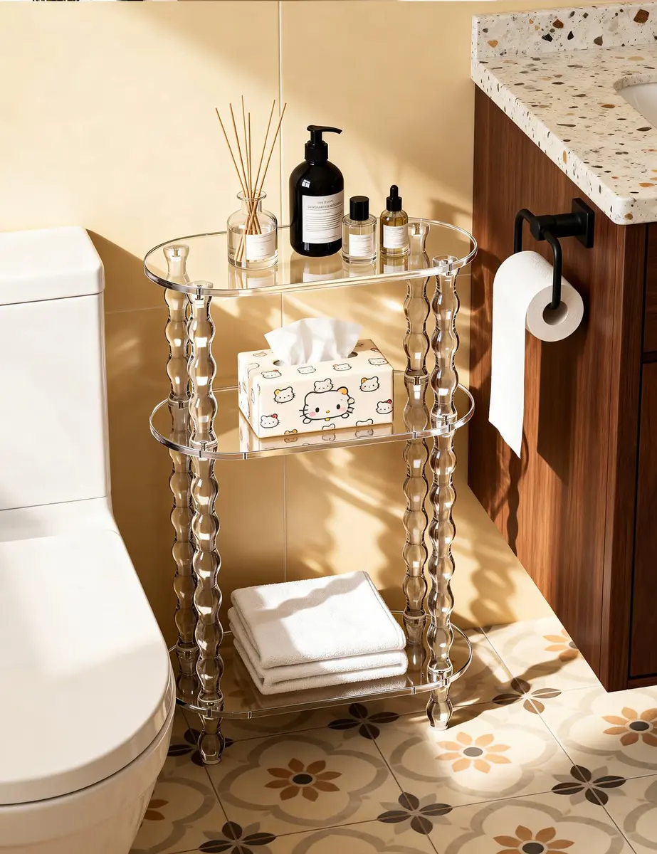 solaround Acrylic Oval Side Table, Narrow 7.8'' | Slim Small End Table with Beaded Legs - view 9