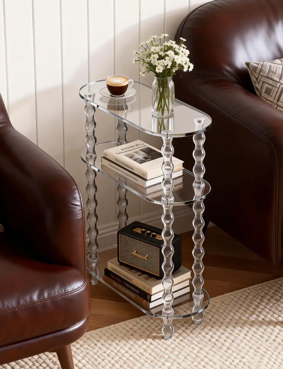 solaround Acrylic Oval Side Table, Narrow 7.8'' | Slim Small End Table with Beaded Legs - view 2