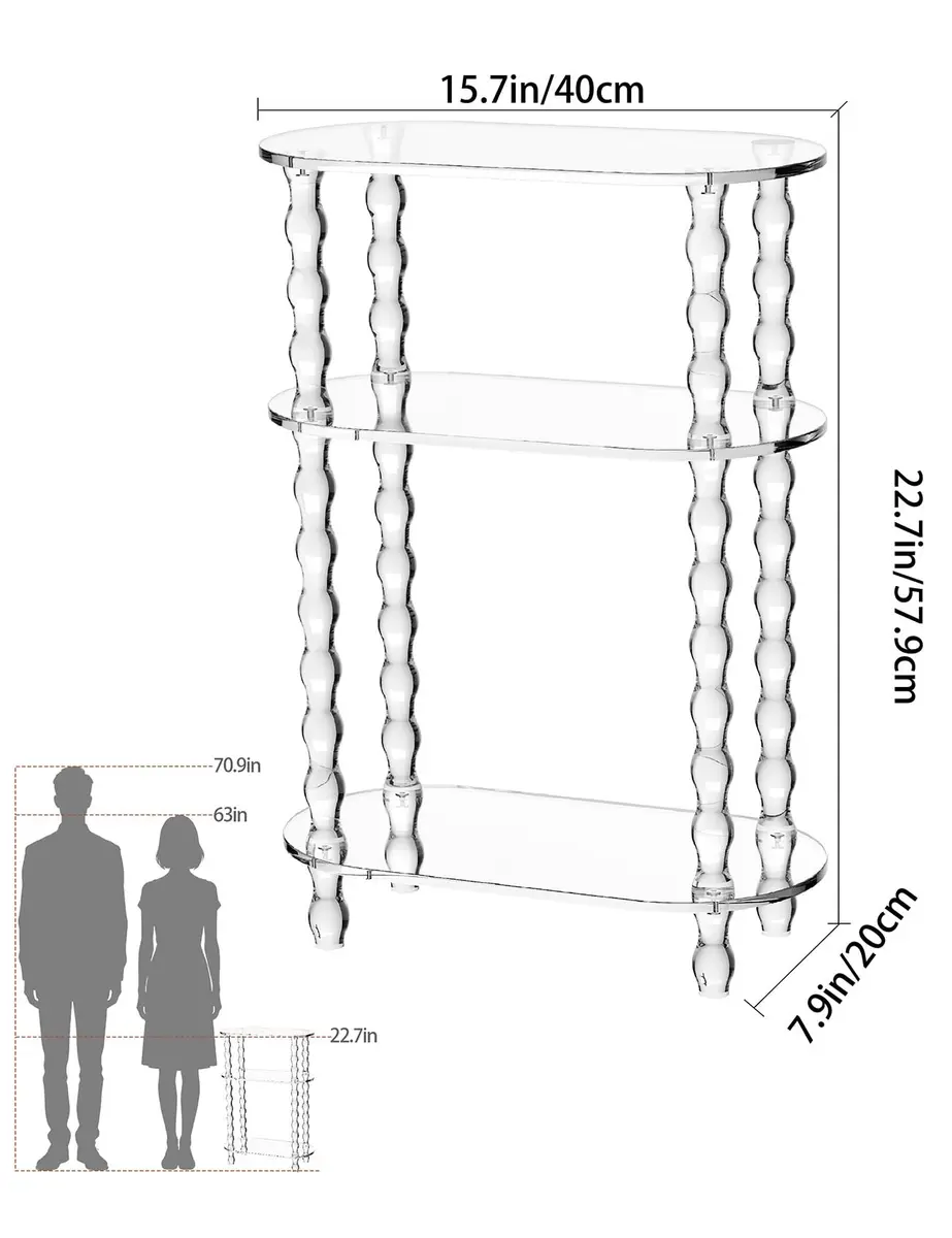solaround Acrylic Oval Side Table, Narrow 7.8'' | Slim Small End Table with Beaded Legs - view 3