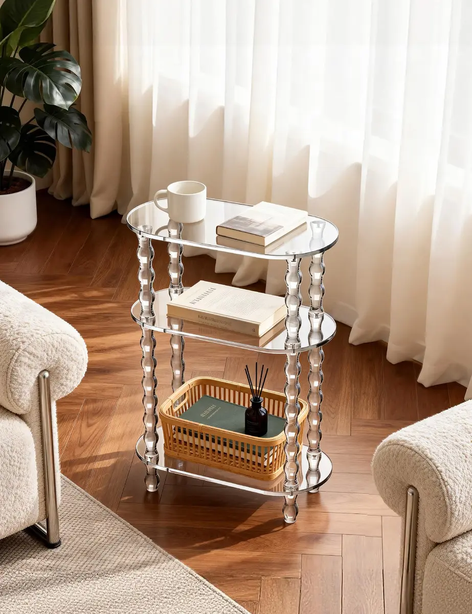 solaround Acrylic Oval Side Table, Narrow 7.8'' | Slim Small End Table with Beaded Legs - view 4