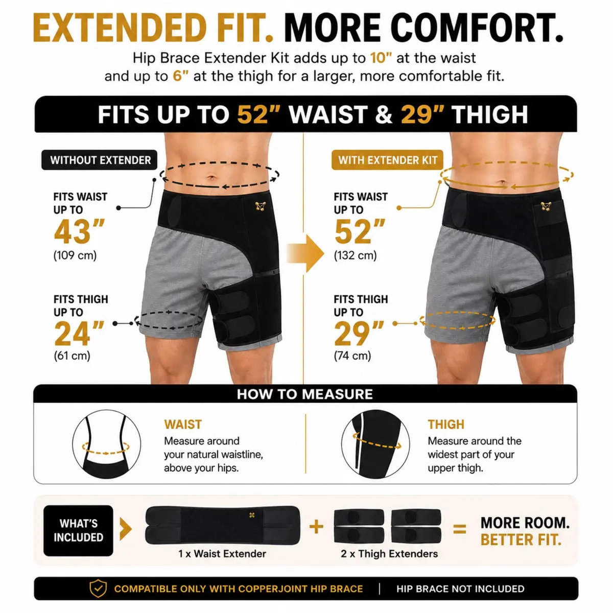 CopperJoint Hip Brace Extender Kit for Larger Fit, 3-Piece Accessory | Adjustable Support for Larger Sizes - view 6