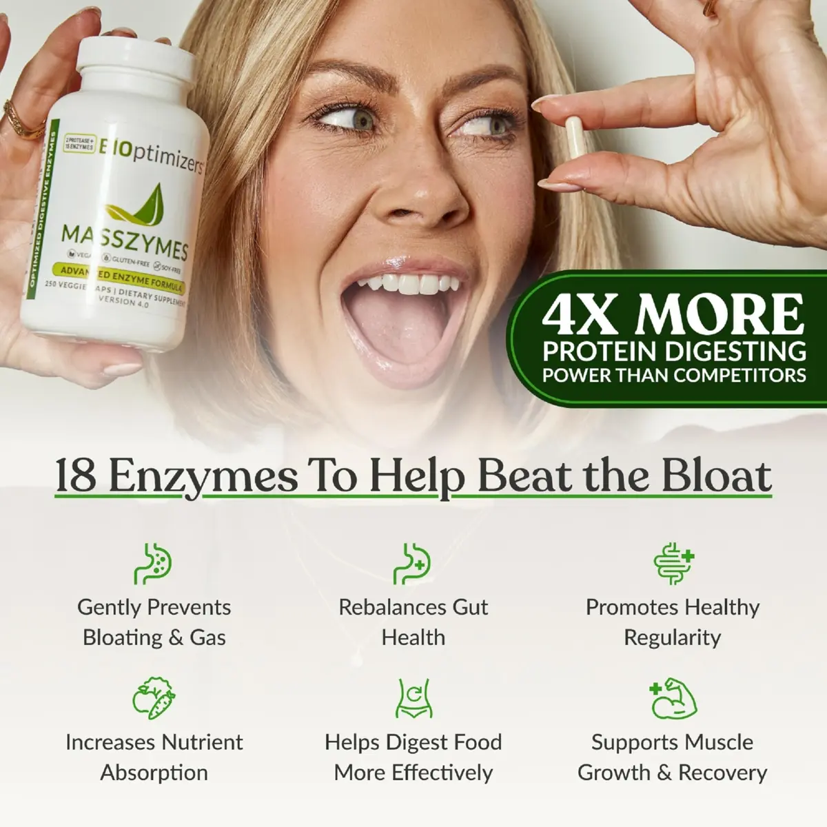 BIOptimizers MassZymes - Complete Digestive Enzymes Supplement for Gut Health - 250 Capsules (Pack of 2) | Bloating Relief & Energy Support - view 2
