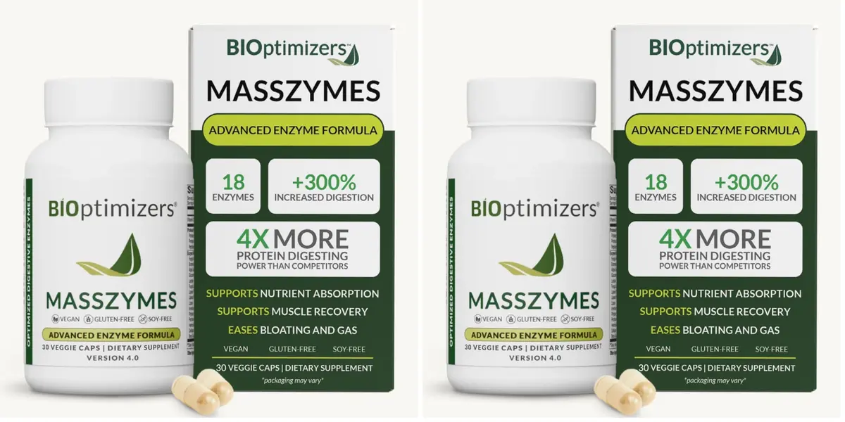 BIOptimizers MassZymes 30 Capsules | Complete Digestive Enzymes for Gut Health & Bloating Relief - main product image