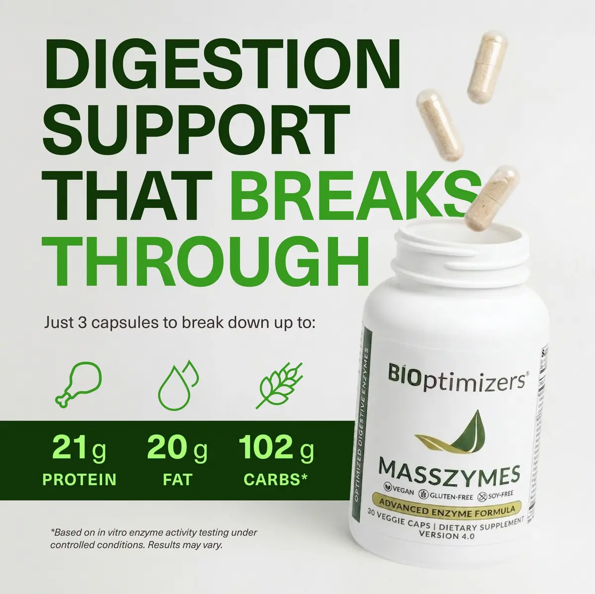 BIOptimizers MassZymes 30 Capsules | Complete Digestive Enzymes for Gut Health & Bloating Relief - view 4