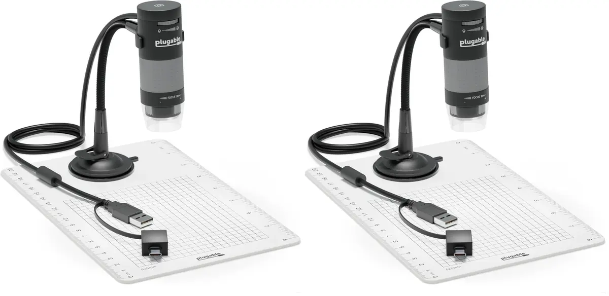 Plugable USB Digital Microscope 250x | 2MP Handheld USB & USB-C Microscope with Flexible Arm Stand for Electronics & Education - main product image