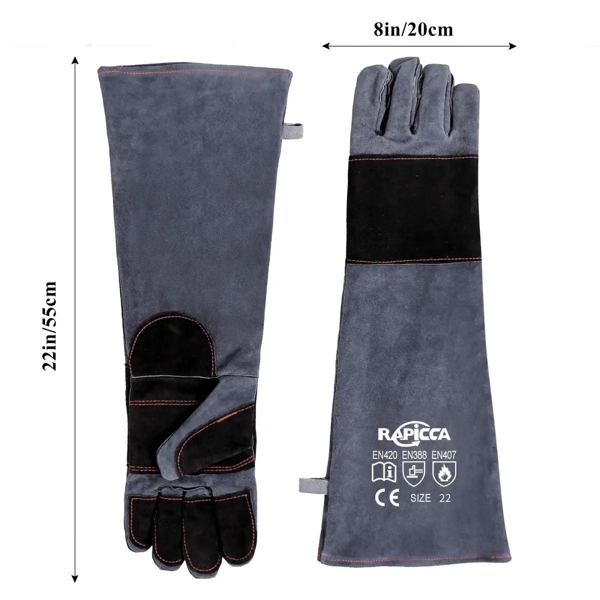 RAPICCA Animal Handling Gloves 55cm (22in) Pack of 3 | Bite Proof Reinforced Leather Padding for Dogs, Cats, Birds, Reptiles - view 9
