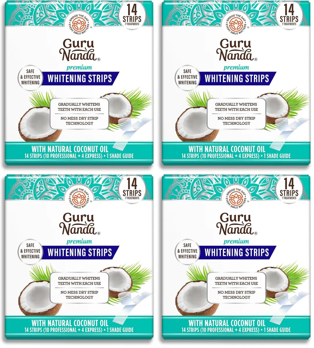 GuruNanda Teeth Whitening Strips Kit - 7-Day Treatment with Non-Slip, Dry Strip Technology - Whitening Designed with Care for a Brighter Smile (Pack of 4) - main product image