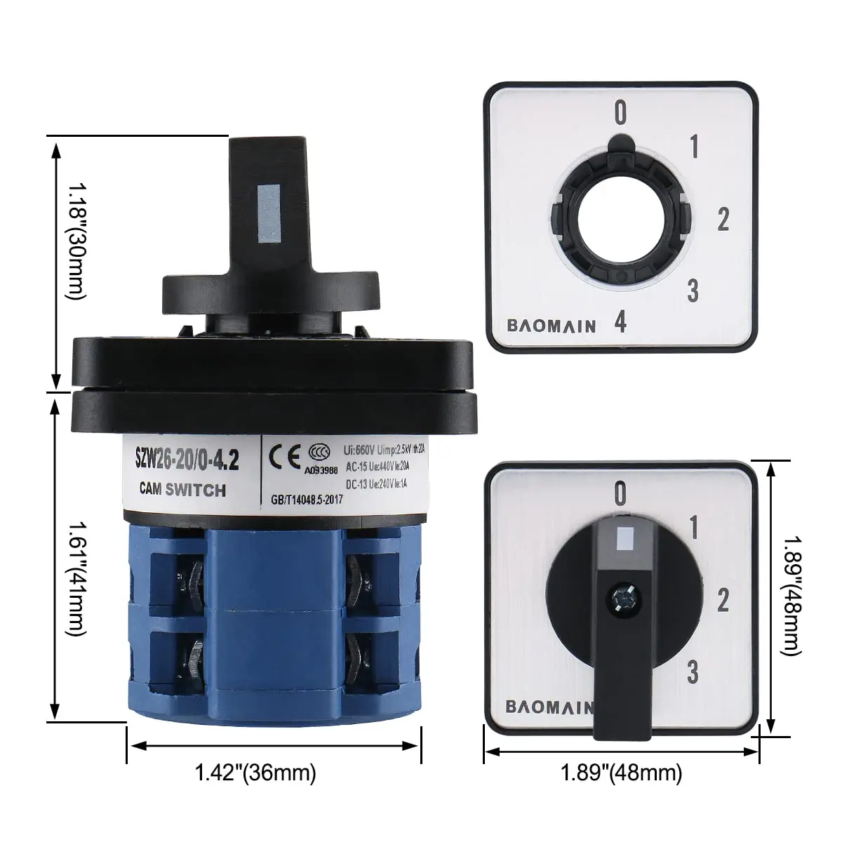 Baomain 20A 660V 5-Position Rotary Selector Switch | Pack of 2 - view 3