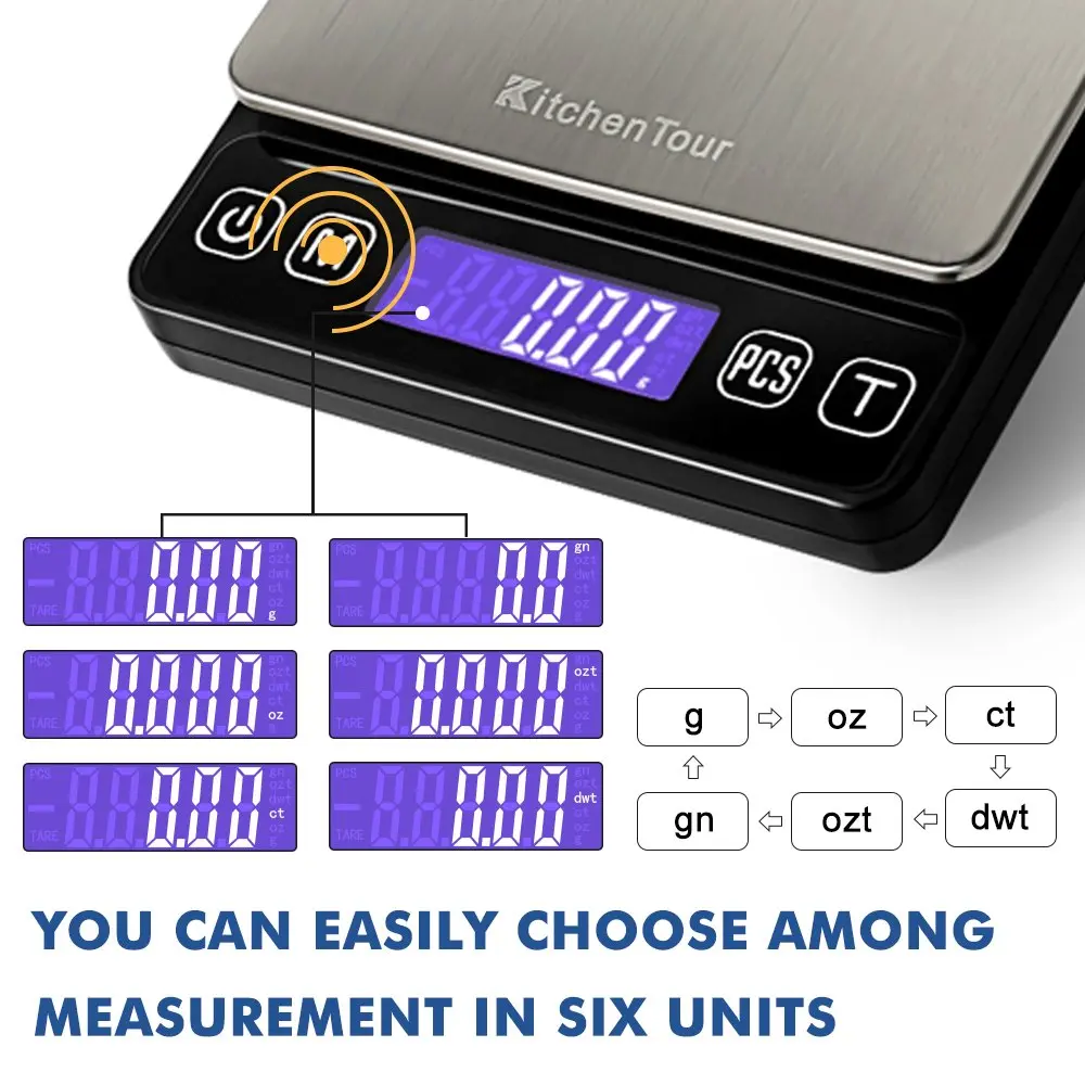 K KitchenTour Black Digital Kitchen Scale 500g x 0.01g (Pack of 2) | Precision Weighing for Coffee, Jewelry, and Ingredients - view 4