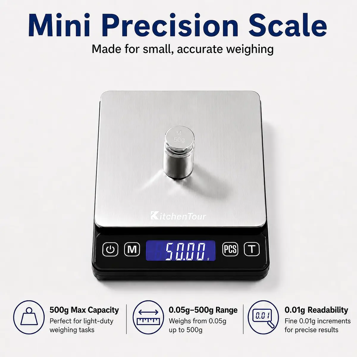 K KitchenTour Black Digital Kitchen Scale 500g x 0.01g (Pack of 2) | Precision Weighing for Coffee, Jewelry, and Ingredients - view 2