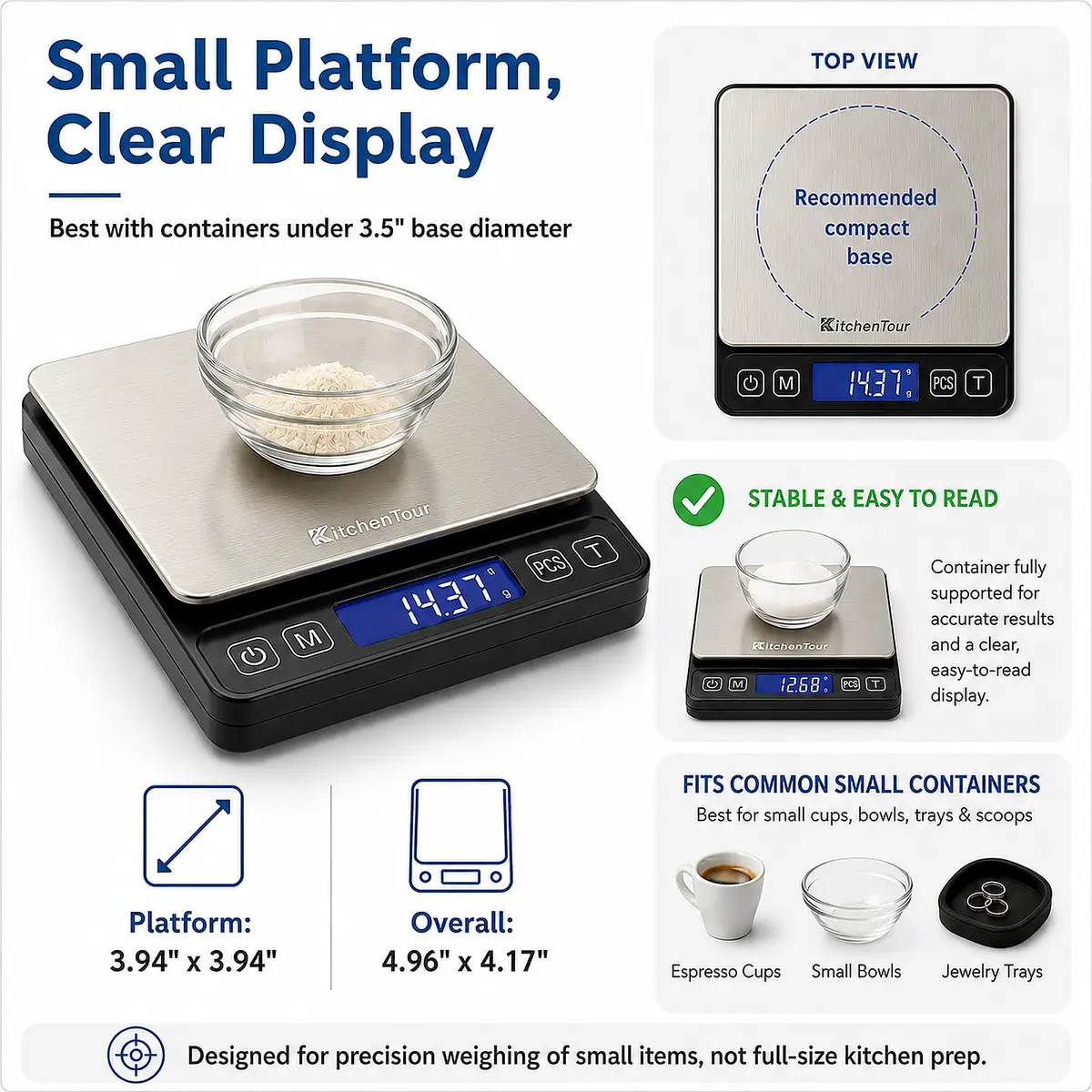 K KitchenTour Black Digital Kitchen Scale 500g x 0.01g (Pack of 2) | Precision Weighing for Coffee, Jewelry, and Ingredients - view 3