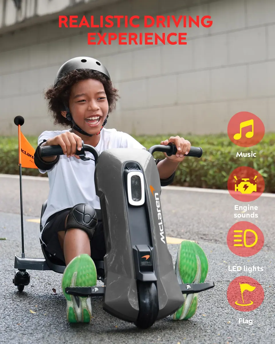 SaveJoy 24V Electric Go Kart for Kids 6-12 | 360° Spin Drift Cart, Black - view 7