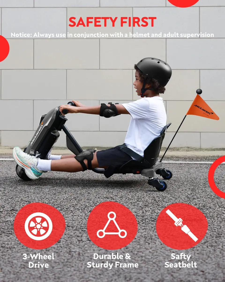 SaveJoy 24V Electric Go Kart for Kids 6-12 | 360° Spin Drift Cart, Black - view 3