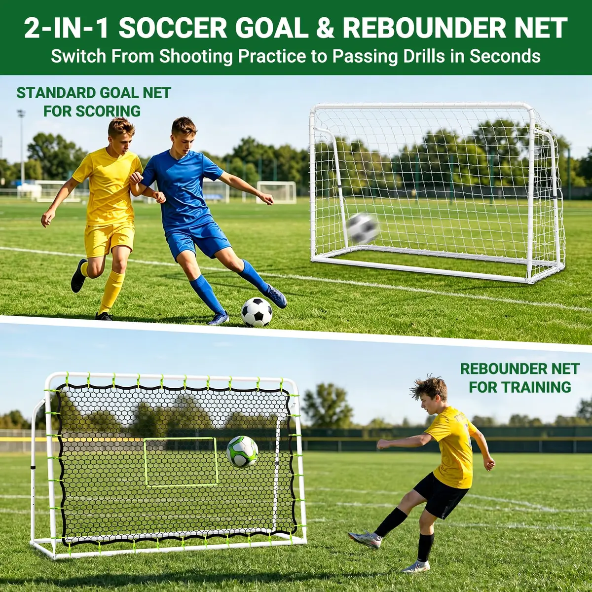 NAIZEA 2 in 1 Soccer Rebounder Net & Soccer Goal | Adjustable Angles for Skill & Multi-Sport Training - view 2