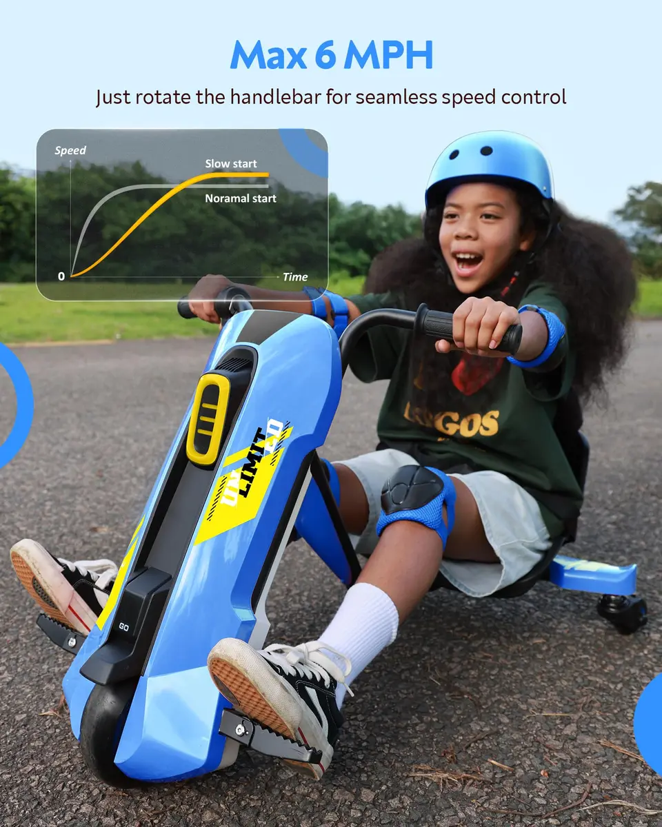 SaveJoy 24V Electric Go Kart for Kids 6-12 | 360° Spin Drift Cart, Blue - view 5