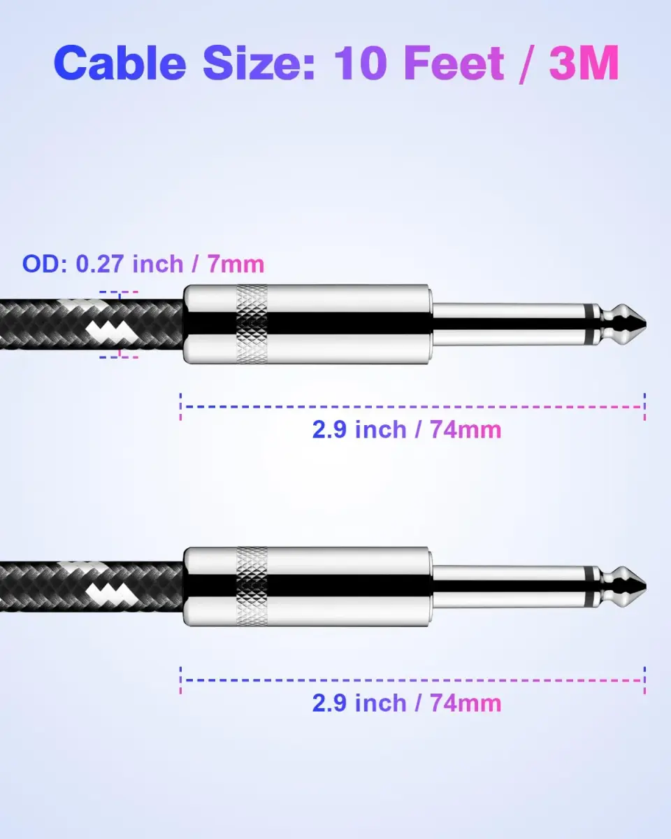 New Bee 10ft Straight Guitar Cable - Black White - view 3