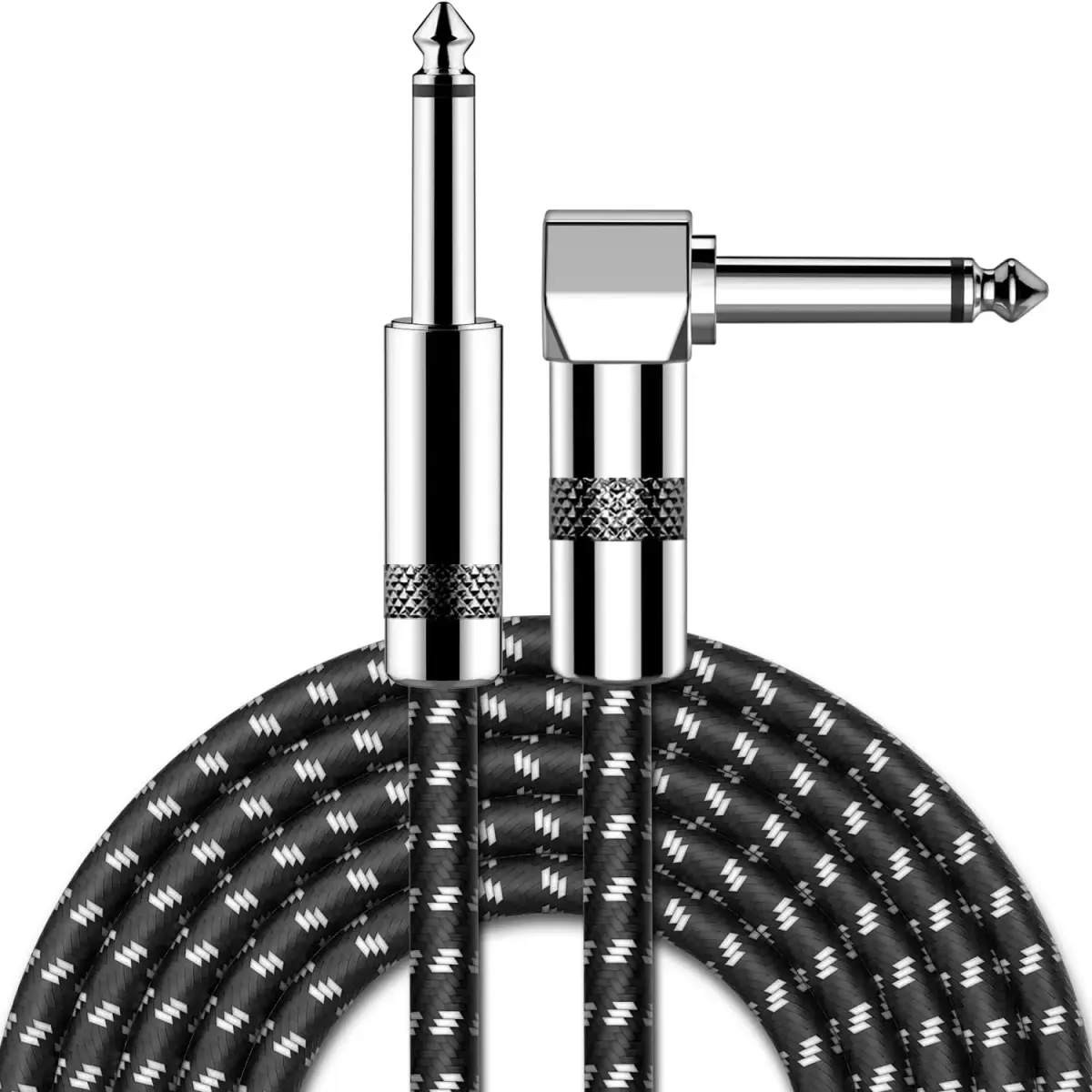 New Bee Guitar Cable 10ft Right Angle to Straight, Black White | Low Noise High Fidelity - main product image