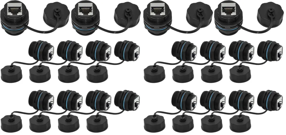 ANMBEST Shielded CAT6 RJ45 Waterproof Connector Panel Mount Coupler 20-Pack | IP68 Rated for Industrial Ethernet - main product image