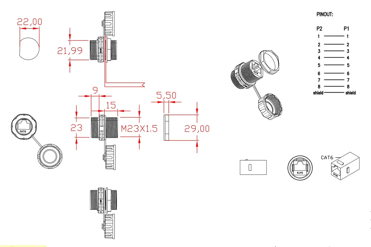 ANMBEST Shielded CAT6 RJ45 Waterproof Connector Panel Mount Coupler 20-Pack | IP68 Rated for Industrial Ethernet - view 6