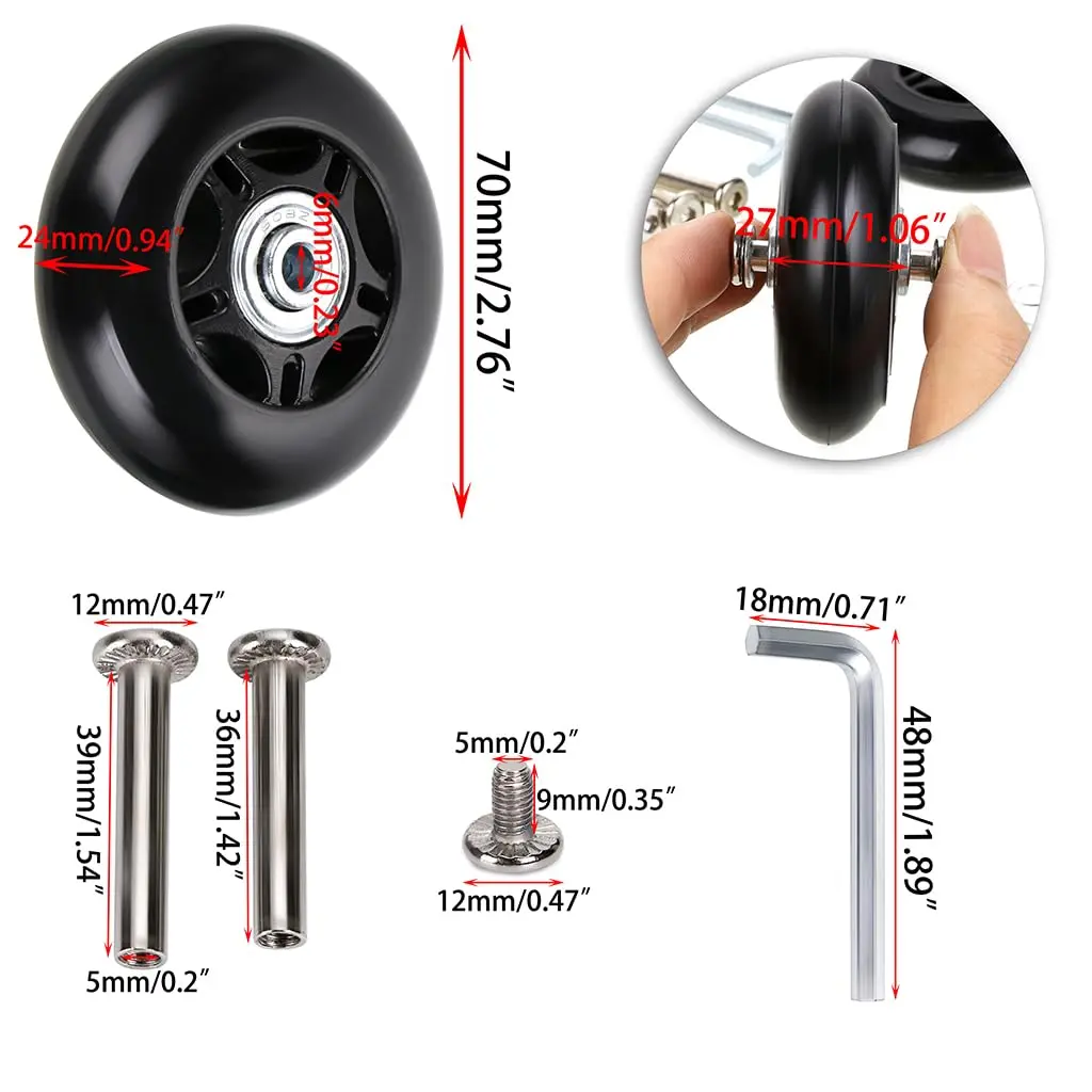 OwnMy 70mm x 24mm Replacement Luggage Wheels Set of 2 | Silent & Durable Suitcase Swivel Wheels - view 2