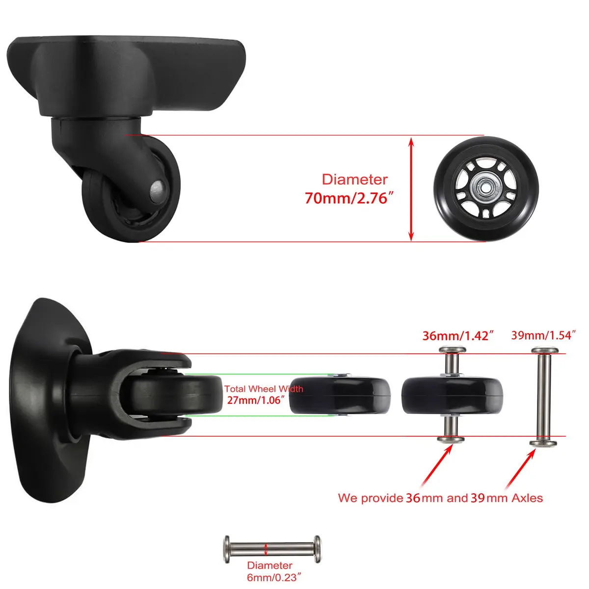 OwnMy 70mm x 24mm Replacement Luggage Wheels Set of 2 | Silent & Durable Suitcase Swivel Wheels - view 3