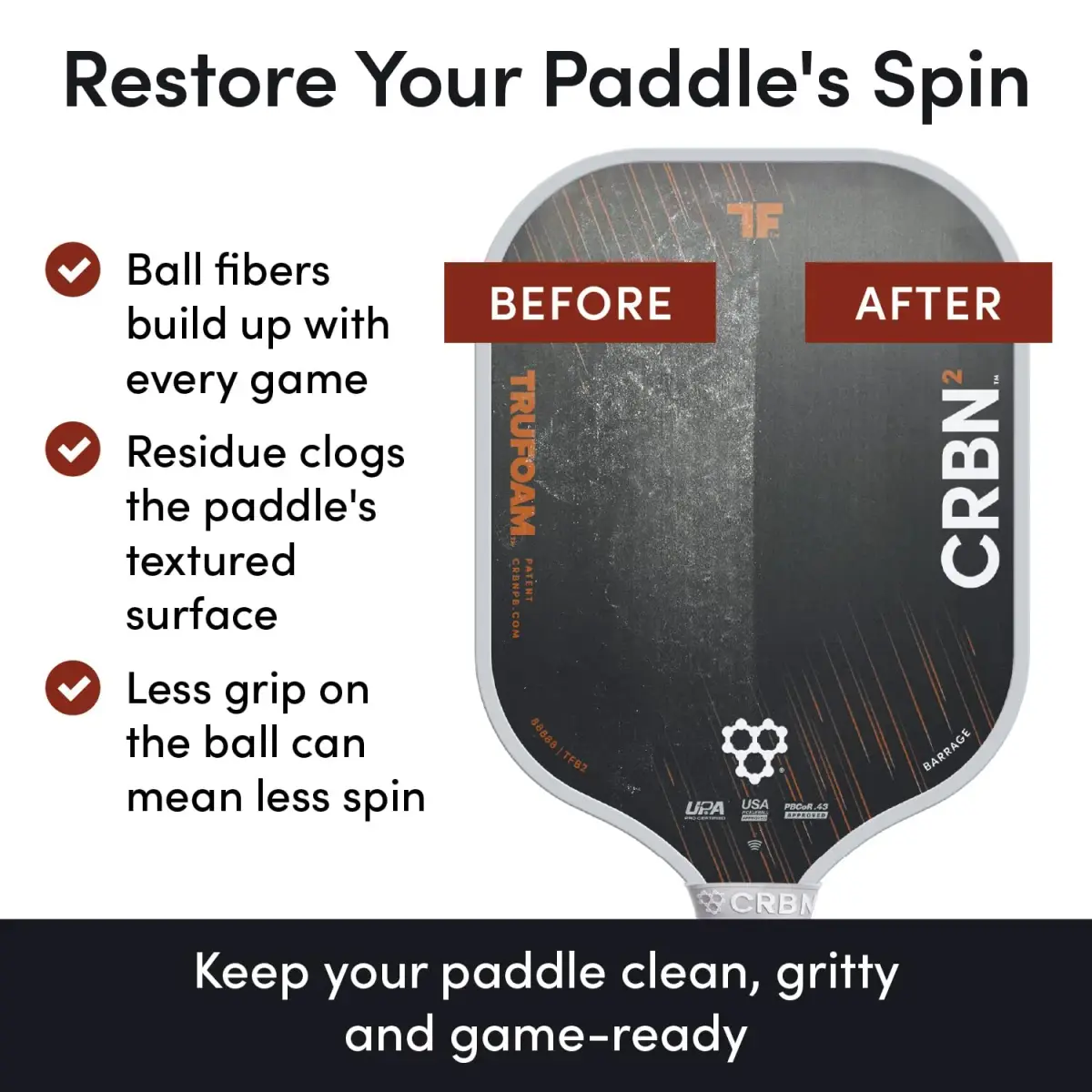 CRBN Pickleball Paddle Eraser Blue 1-Pack | Cleans Carbon Fiber Paddles - view 2
