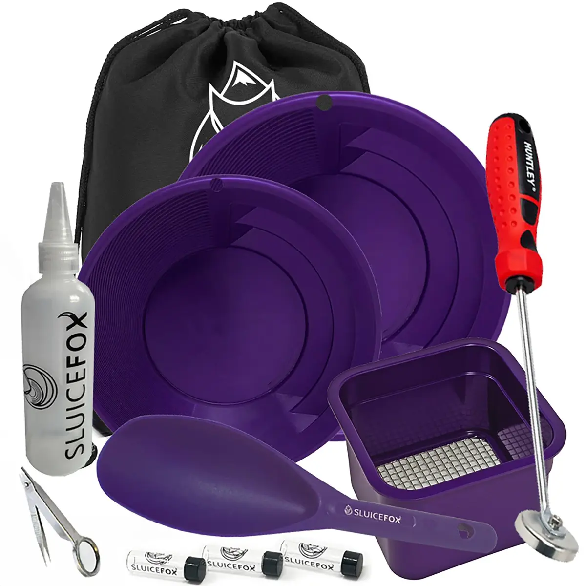 Sluice Fox Gold Panning Kit with Classifier, 2 Pans & Backpack - Purple | Prospecting Equipment - main product image