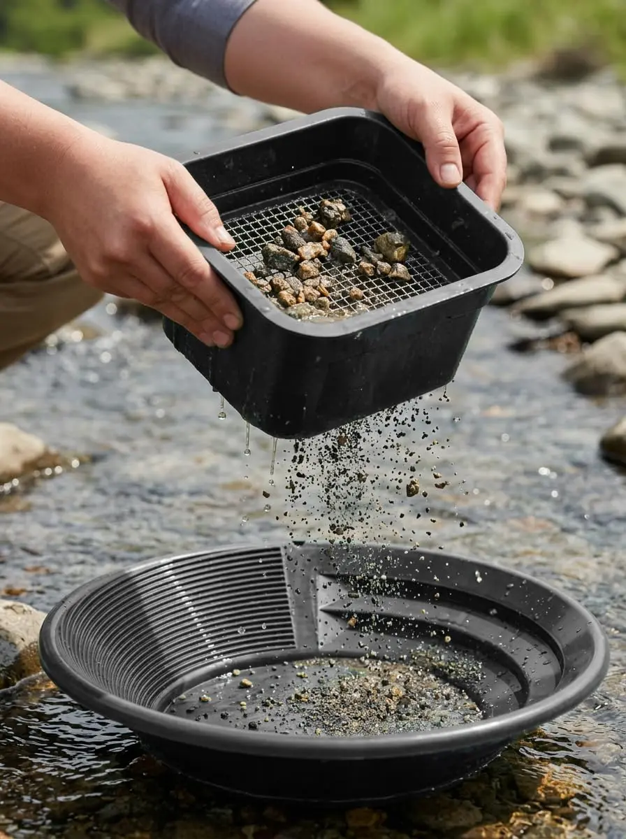 Sluice Fox Gold Panning Kit with 12" Pocket Sluice & 2 Gold Pans - Black | Prospecting Equipment for Gold - view 4