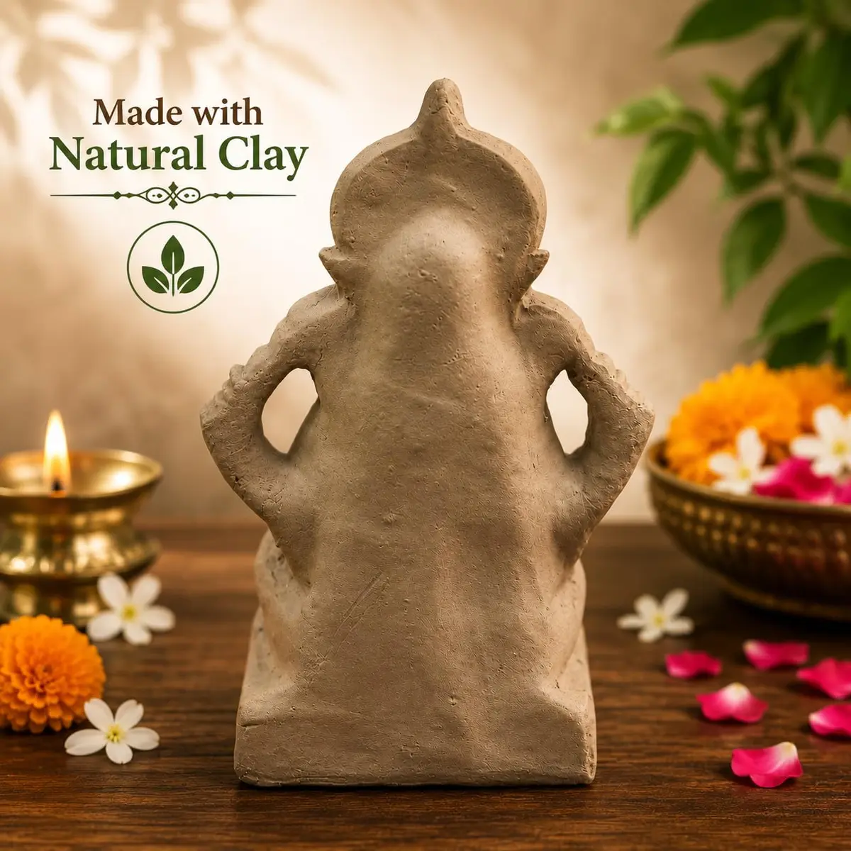 KSI Handmade Ekdant Dagdusheth Ganesh Mukut Idol | Natural Clay Ganesha Murti for Home Temple, Office & Pooja | Eco-Friendly Terracotta Statue | Ganesh Chaturthi Decoration & Gift | 14.5 cm - view 6