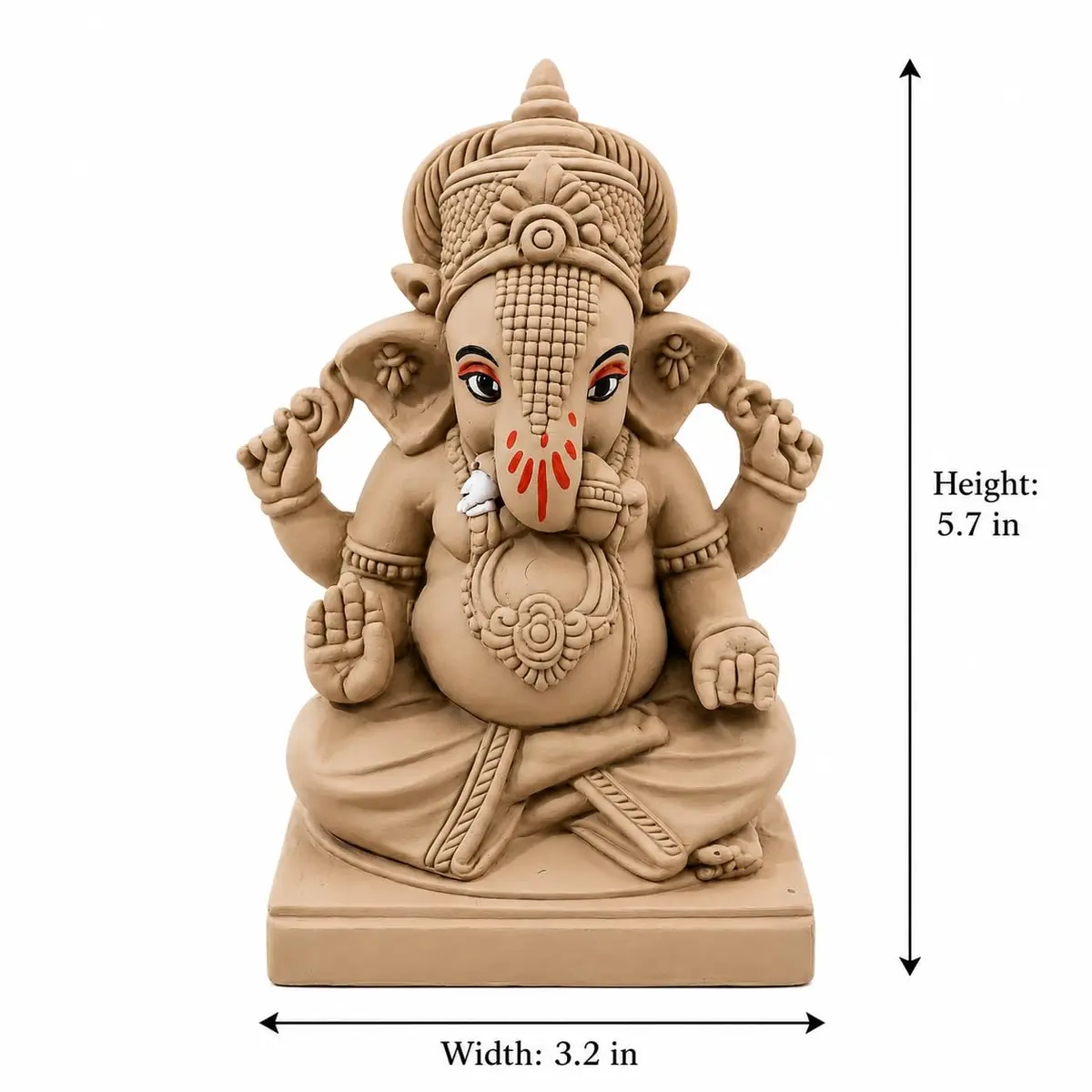 KSI Handmade Ekdant Dagdusheth Ganesh Mukut Idol | Natural Clay Ganesha Murti for Home Temple, Office & Pooja | Eco-Friendly Terracotta Statue | Ganesh Chaturthi Decoration & Gift | 14.5 cm - view 2