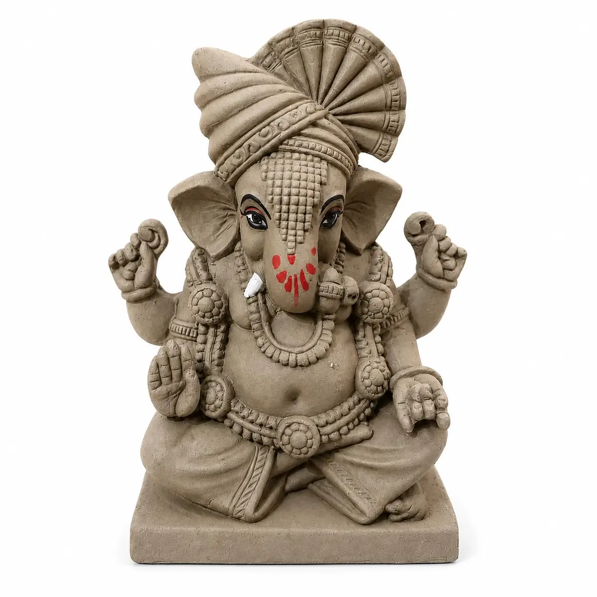 KSI Handmade Clay Ganesh Idol 13.2 cm (5.2 Inch) | Eco-Friendly Mitti Ganpati Murti for Home Decoration - main product image