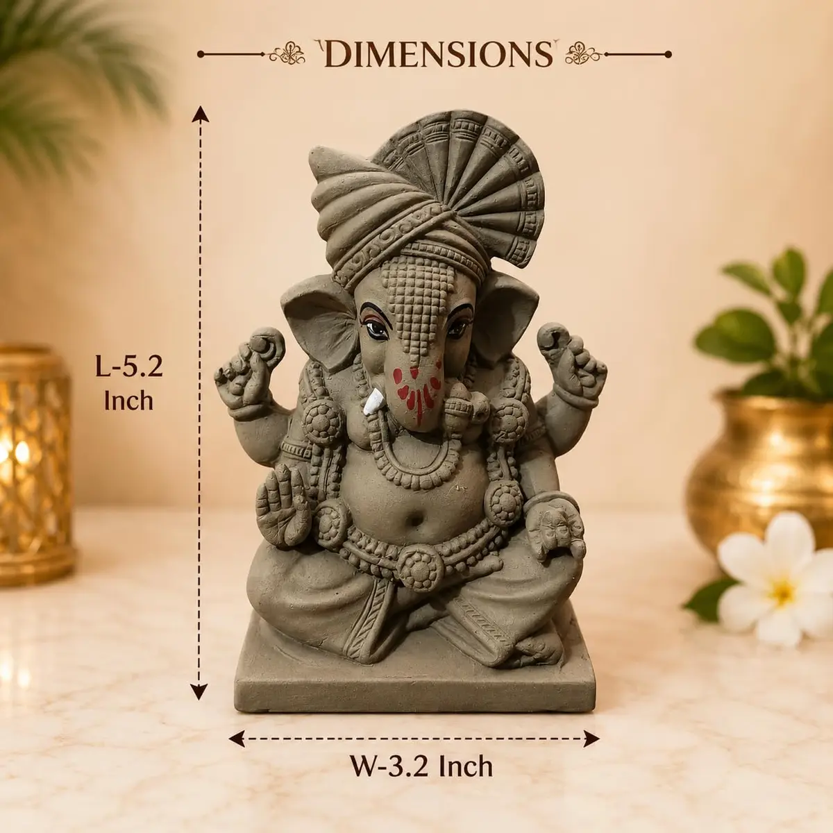 KSI Handmade Clay Ganesh Idol 13.2 cm (5.2 Inch) | Eco-Friendly Mitti Ganpati Murti for Home Decoration - view 5