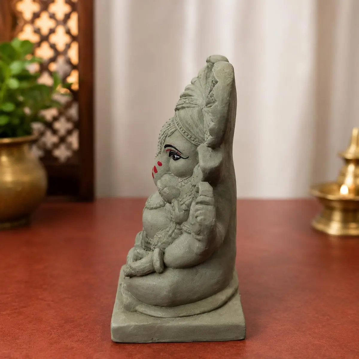 KSI Handmade Clay Ganesh Idol 13.2 cm (5.2 Inch) | Eco-Friendly Mitti Ganpati Murti for Home Decoration - view 7