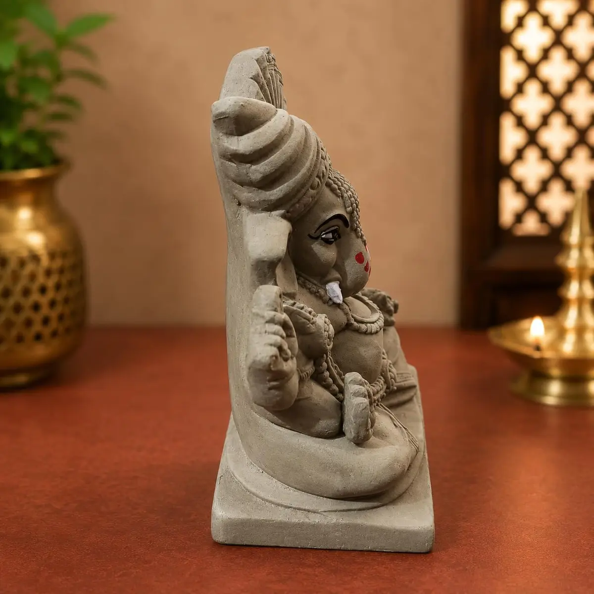 KSI Handmade Clay Ganesh Idol 13.2 cm (5.2 Inch) | Eco-Friendly Mitti Ganpati Murti for Home Decoration - view 8