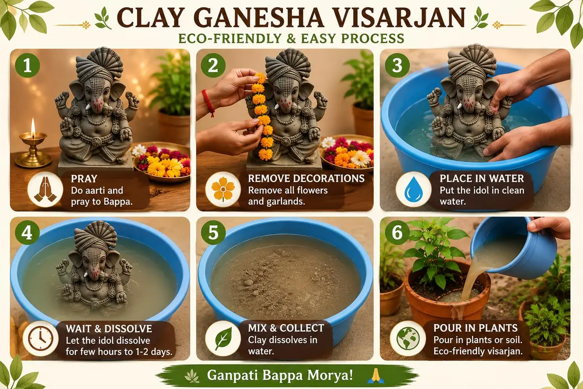 KSI Handmade Clay Ganesh Idol 13.2 cm (5.2 Inch) | Eco-Friendly Mitti Ganpati Murti for Home Decoration - view 9