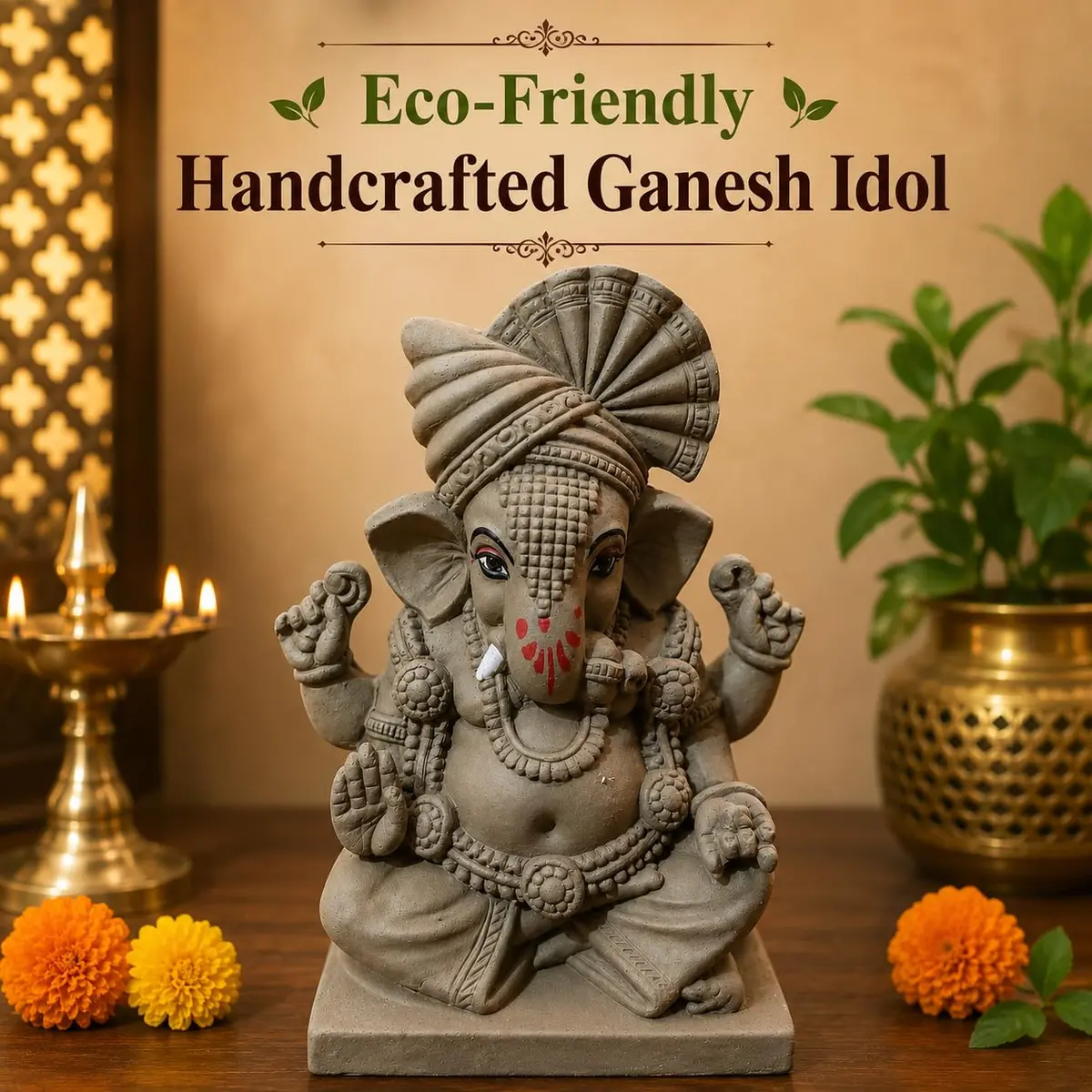 KSI Handmade Clay Ganesh Idol 13.2 cm (5.2 Inch) | Eco-Friendly Mitti Ganpati Murti for Home Decoration - view 4