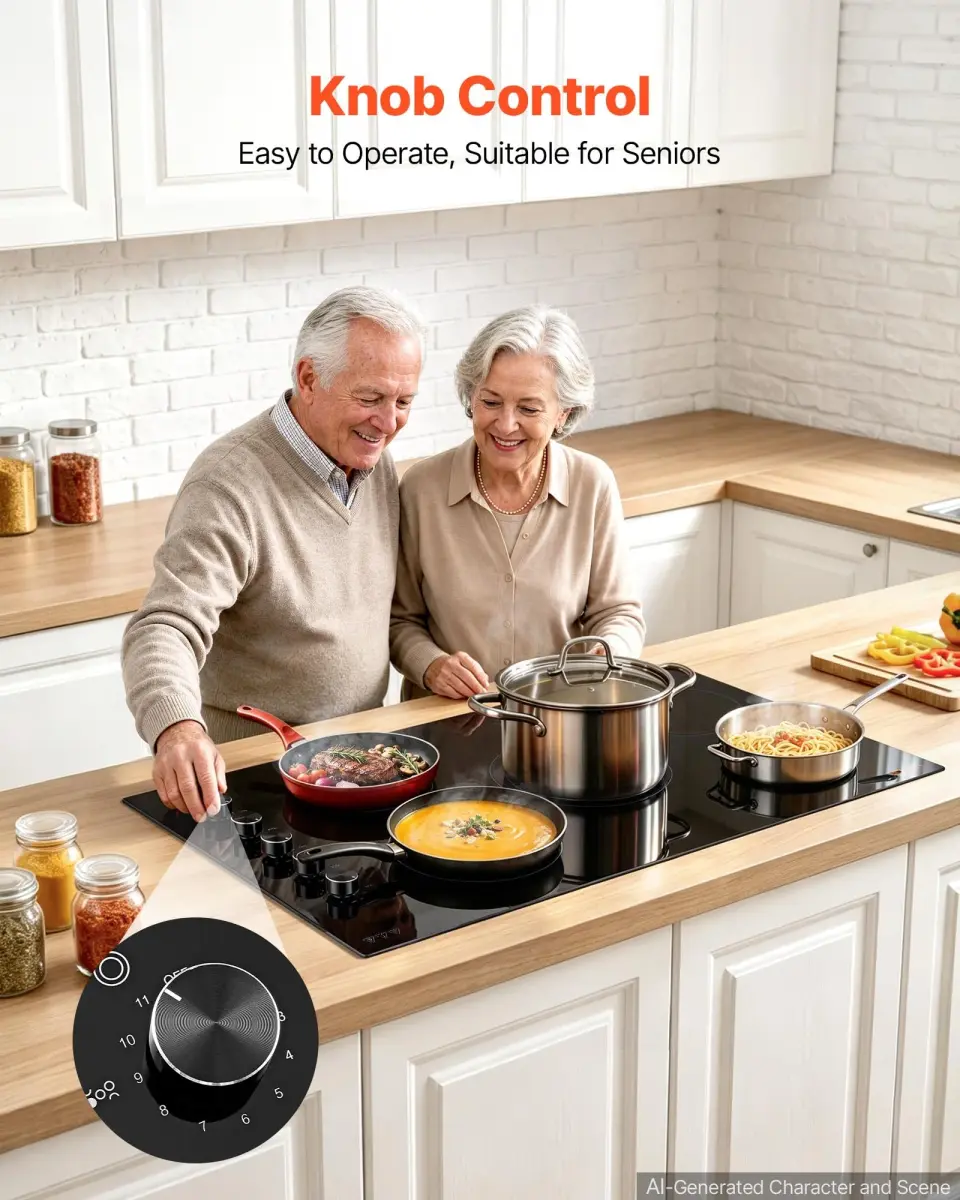 VEVOR 36-inch 5-Burner Electric Cooktop 8800W 220V | Built-in Ceramic Radiant Stove with 11 Heat Levels & Timer - view 5
