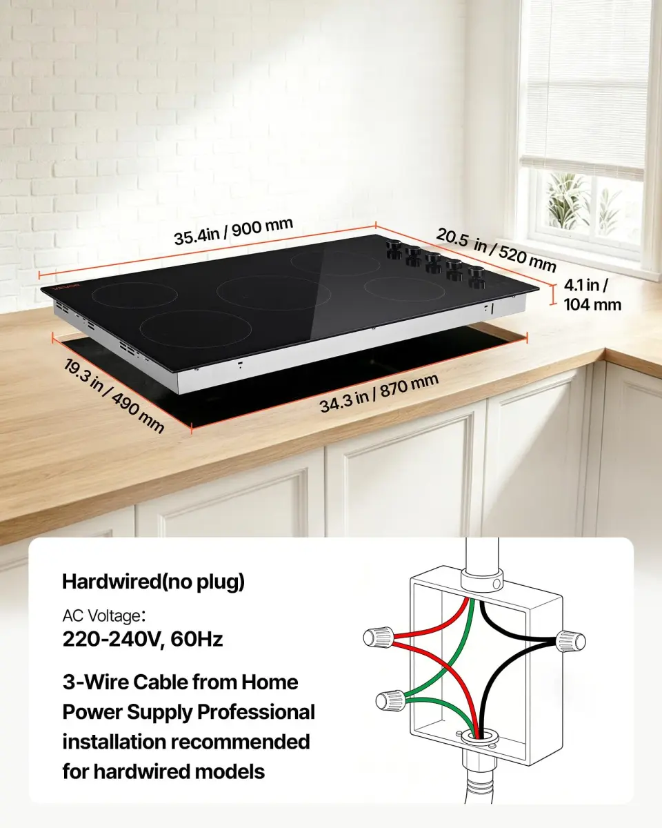 VEVOR 36-inch 5-Burner Electric Cooktop 8800W 220V | Built-in Ceramic Radiant Stove with 11 Heat Levels & Timer - view 7