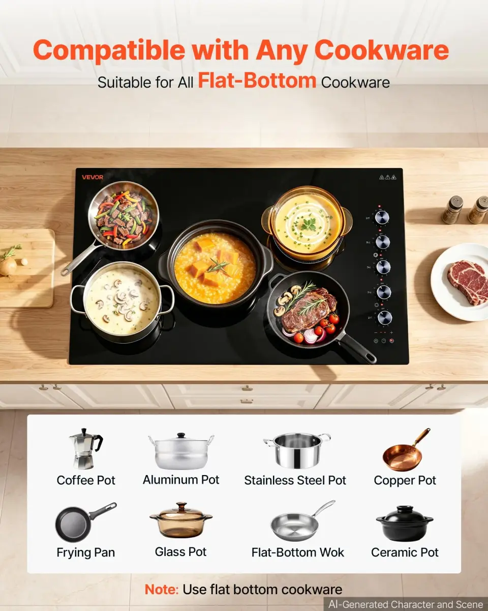 VEVOR 36-inch 5-Burner Electric Cooktop 8800W 220V | Built-in Ceramic Radiant Stove with 11 Heat Levels & Timer - view 8