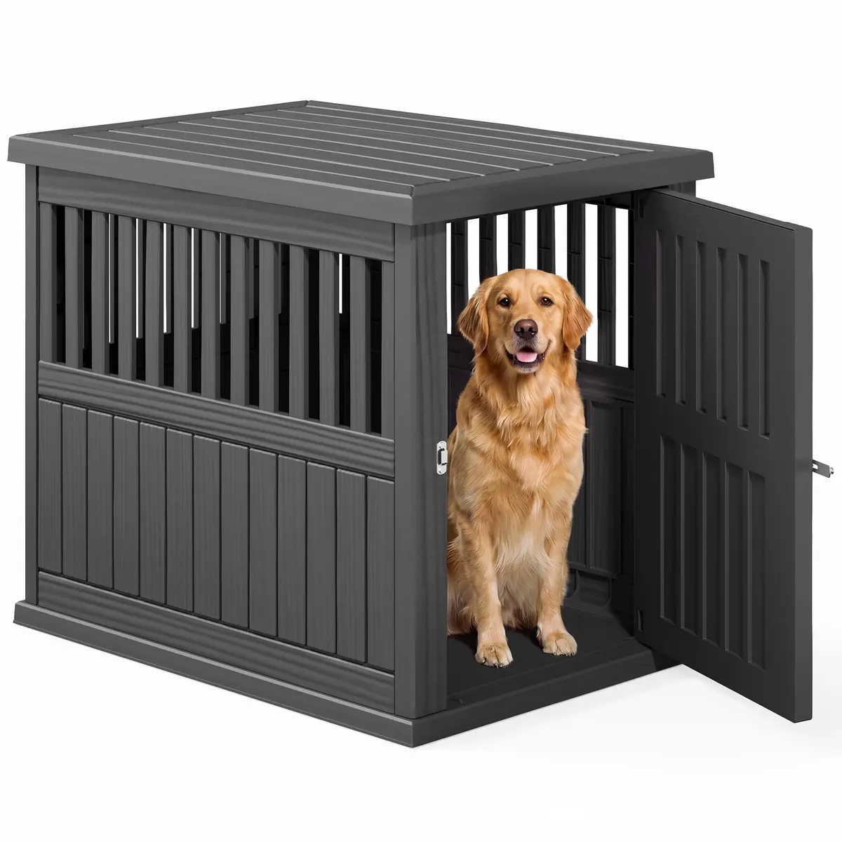 Fancyango Heavy Duty Dog Crate Furniture Lockable Indoor Outdoor Kennel & End Table for Small/Large Dogs Decorative Plastic Pet Crate (Black, 39.4" L x 28.4" W x 32.6" H) - main product image