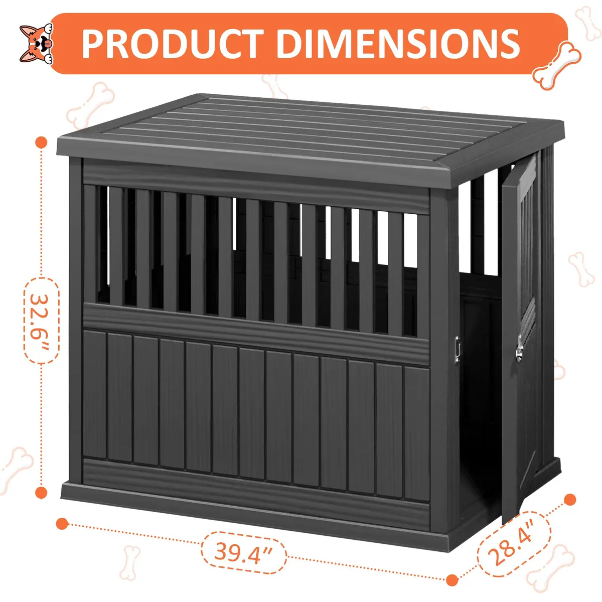 Fancyango Heavy Duty Dog Crate Furniture Lockable Indoor Outdoor Kennel & End Table for Small/Large Dogs Decorative Plastic Pet Crate (Black, 39.4" L x 28.4" W x 32.6" H) - view 6