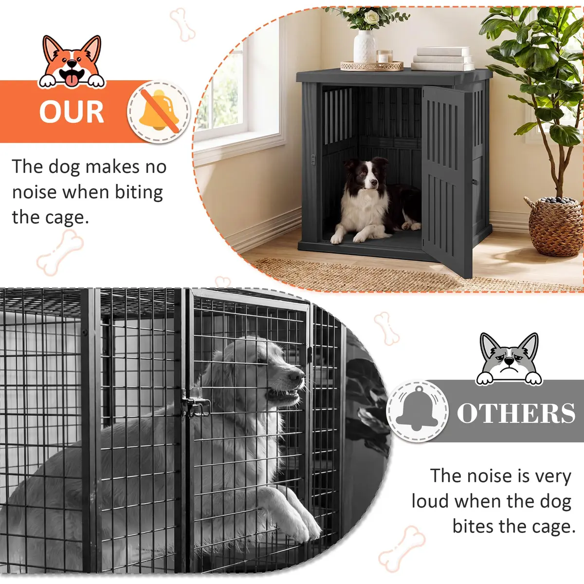 Fancyango Heavy Duty Dog Crate Furniture Lockable Indoor Outdoor Kennel & End Table for Small/Large Dogs Decorative Plastic Pet Crate (Black, 39.4" L x 28.4" W x 32.6" H) - view 3