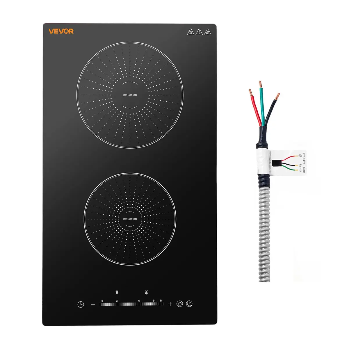 VEVOR 12In 2 Burner Induction Cooktop | 9 Power Levels, Built-in & Countertop, 220V, Easy-Clean Ceramic Glass - main product image
