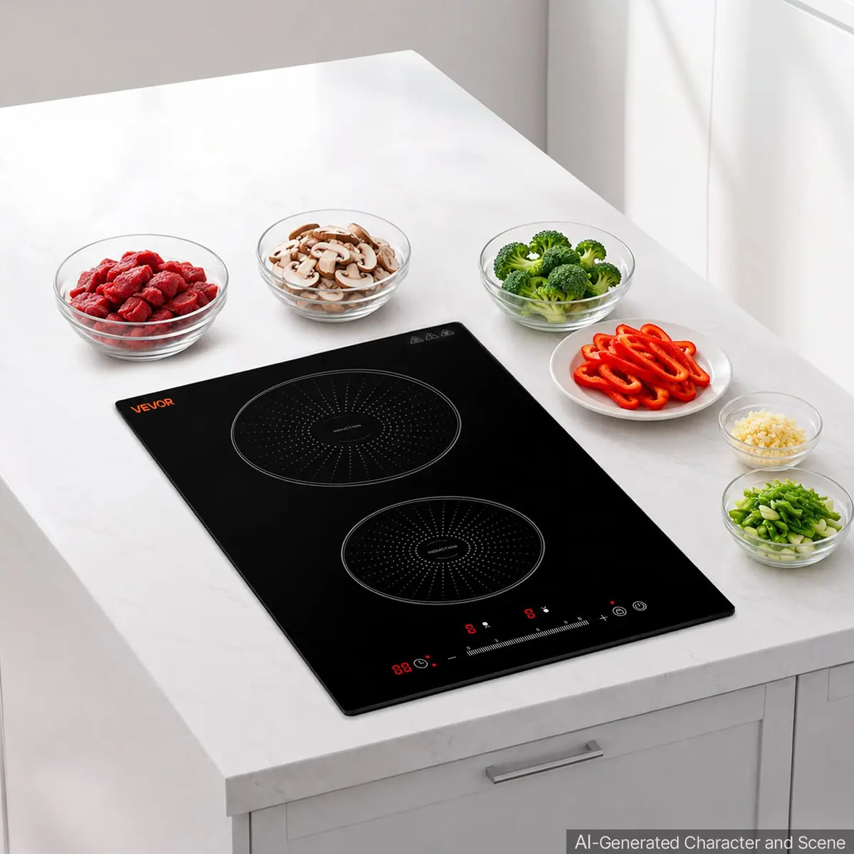 VEVOR 12In 2 Burner Induction Cooktop | 9 Power Levels, Built-in & Countertop, 220V, Easy-Clean Ceramic Glass - view 9