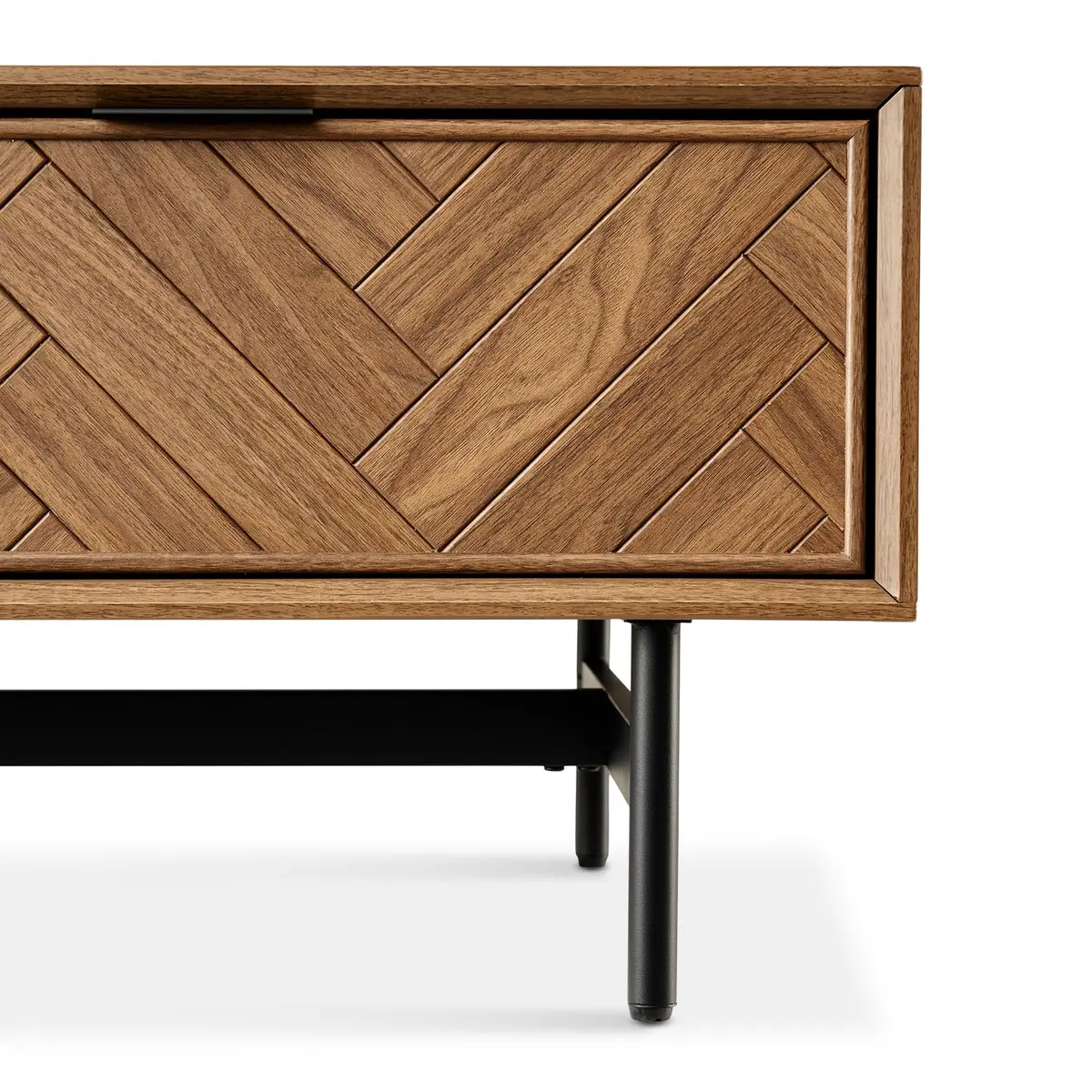 mopio Axis 47" Herringbone Walnut Coffee Table | Industrial Design with Reinforced Metal Legs - view 5