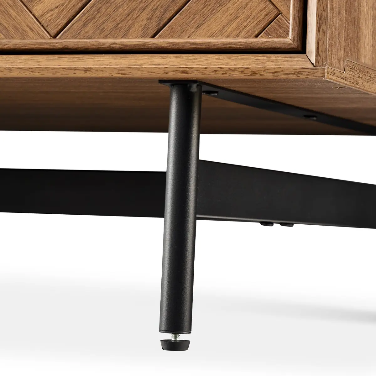 mopio Axis 47" Herringbone Walnut Coffee Table | Industrial Design with Reinforced Metal Legs - view 7