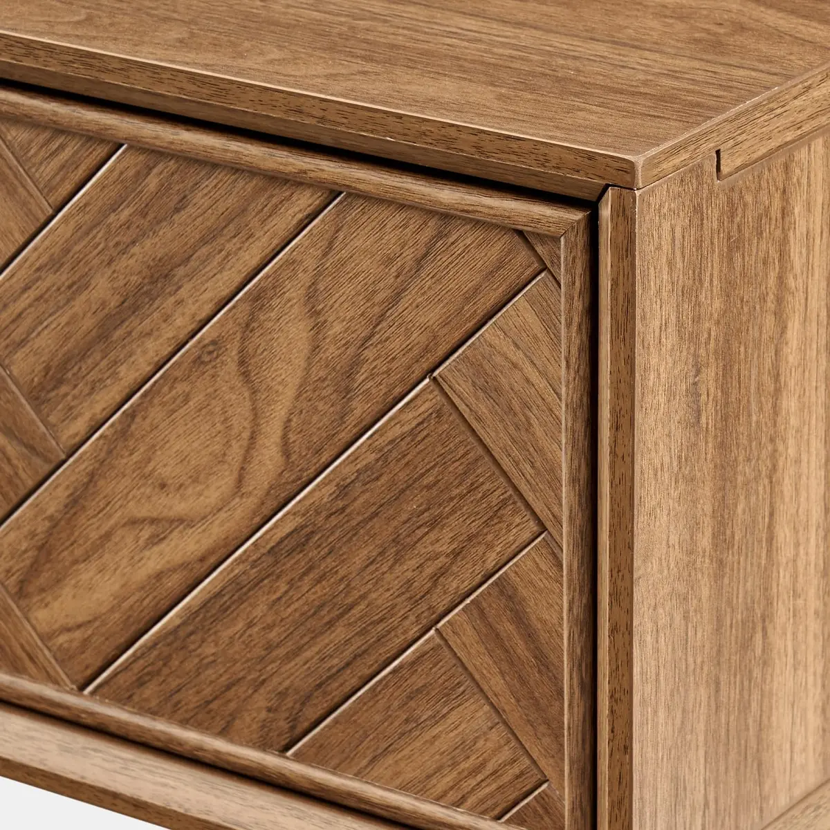 mopio Axis 47" Herringbone Walnut Coffee Table | Industrial Design with Reinforced Metal Legs - view 3