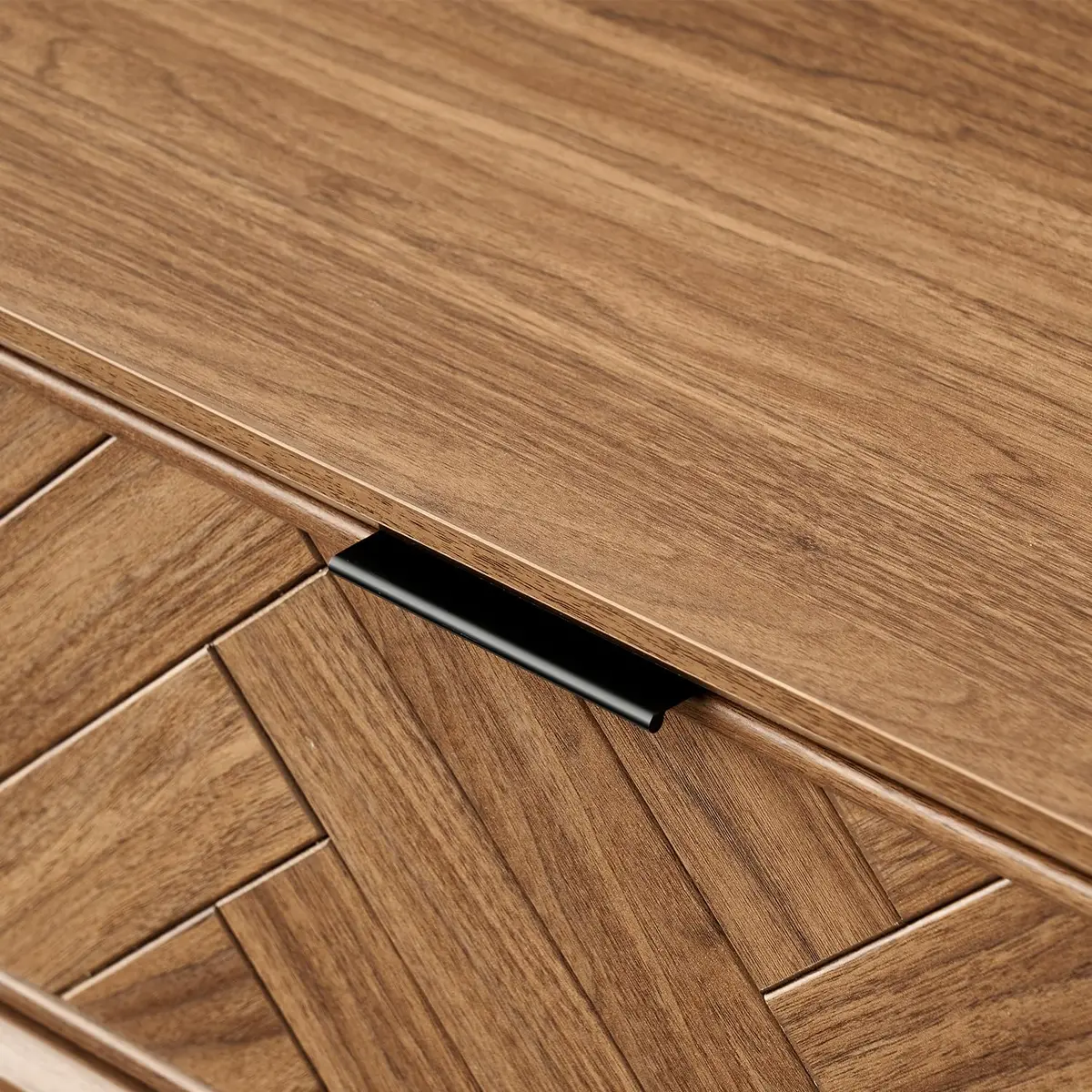 mopio Axis 47" Herringbone Walnut Coffee Table | Industrial Design with Reinforced Metal Legs - view 4